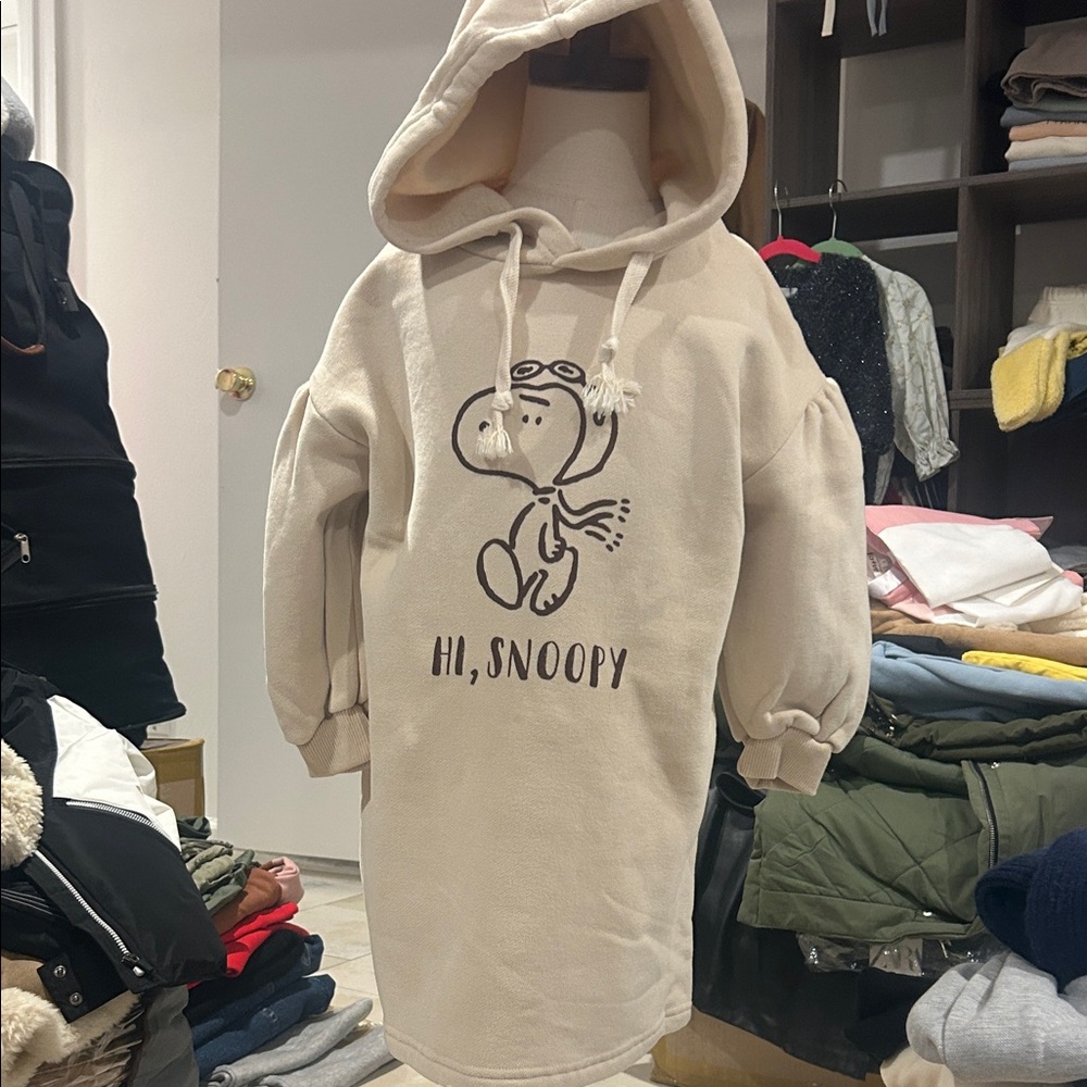 Beige Snoopy Hoodie Dress